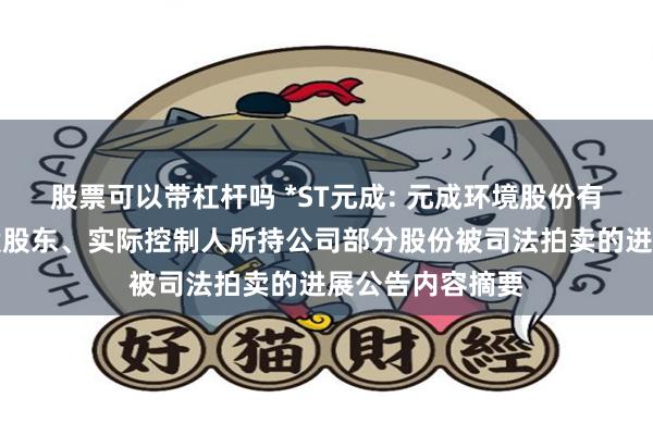 股票可以带杠杆吗 *ST元成: 元成环境股份有限公司关于控股股东、实际控制人所持公司部分股份被司法拍卖的进展公告内容摘要
